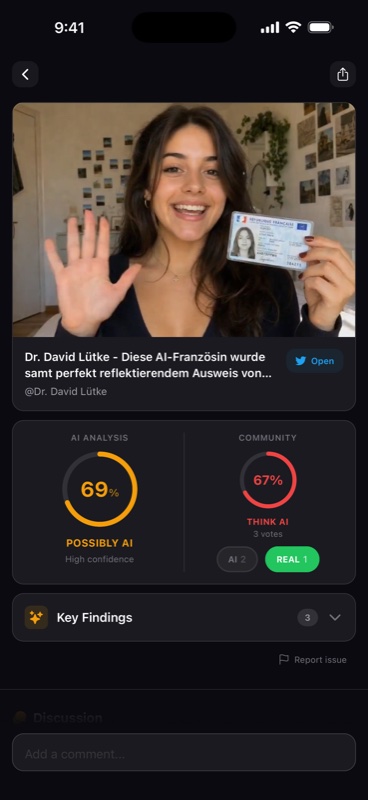 Scan result showing AI analysis and community vote