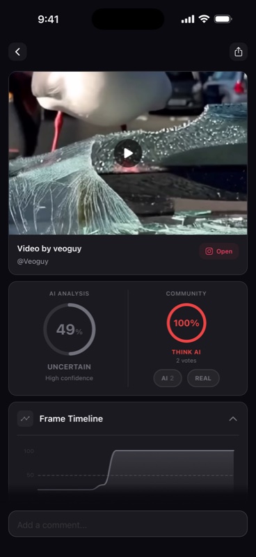 Aethyl scan showing AI analysis with frame timeline